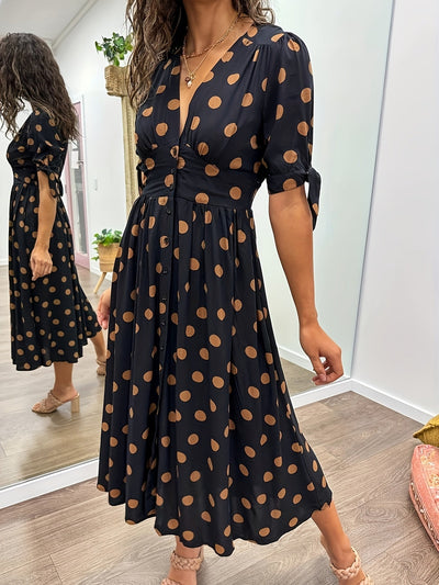 Pennie – Buttoned Polka Dot Midi Dress